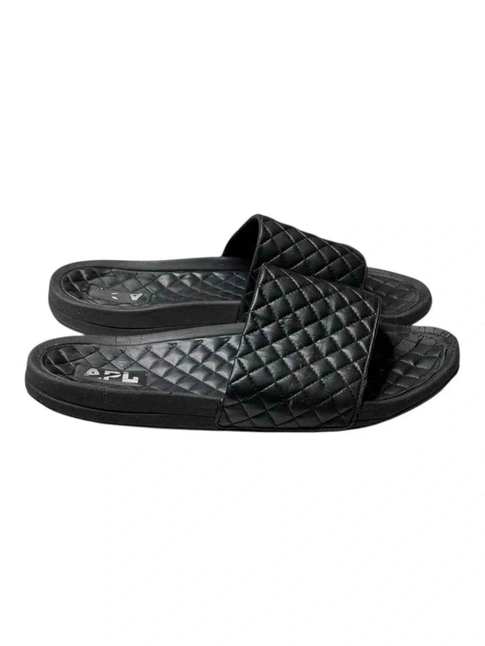 APL 𖤐 Lusso Quilted Nappa Leather Beach Athletic Pool Slide Sandal 𖤐 Black 𖤐 14
